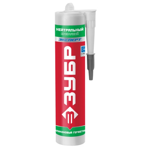 Germetik-silikonovyj-ZUBR-prozrachnyj-nejtralnyj-280ml Герметик силиконовый ЗУБР прозрачный, нейтральный, 280мл — изображение 1