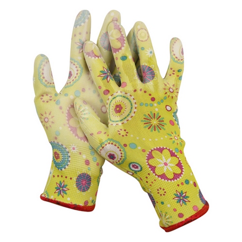 Perchatki-GRINDA-sadovye-prozrachnoe-PU-pokrytie-13-klass-vyazki-zelenye-razmer-L Перчатки GRINDA садовые, прозрачное PU покрытие, 13 класс вязки, зеленые, размер L — изображение 1