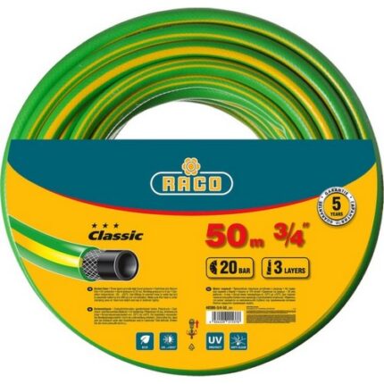 RACO CLASSIC 3/4", 50 м, 20 атм, трёхслойный поливочный шланг, армированный