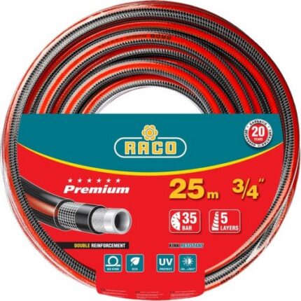 RACO PREMIUM 3/4", 25 м, 35 атм,пятислойный поливочный шланг, усиленный двумя слоями армирования