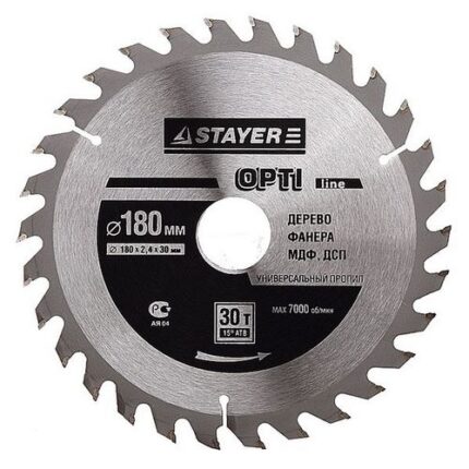 STAYER Opti Line 185 x 20мм 30Т, диск пильный по дереву, оптимальный рез